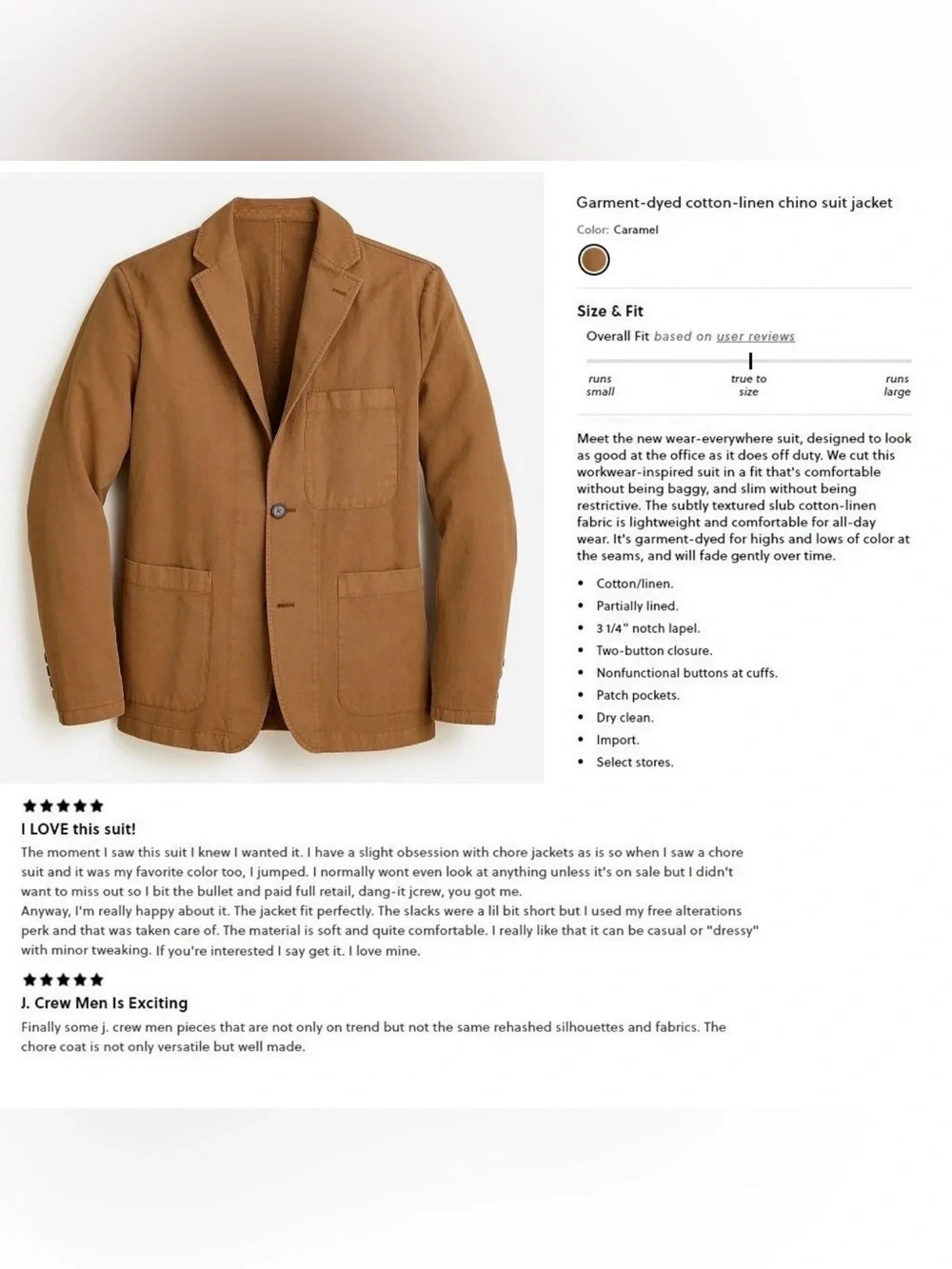 J. Crew Chore Suit Jacket Tan Linen Cotton Chino Blazer size 44 NWT